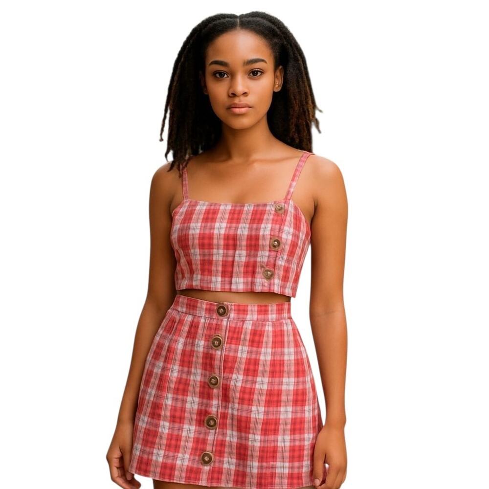 Gingham Set Cottagecore Milkmaid Top/ Mini Skirt SM Arizona Jeans Daisy DUKE